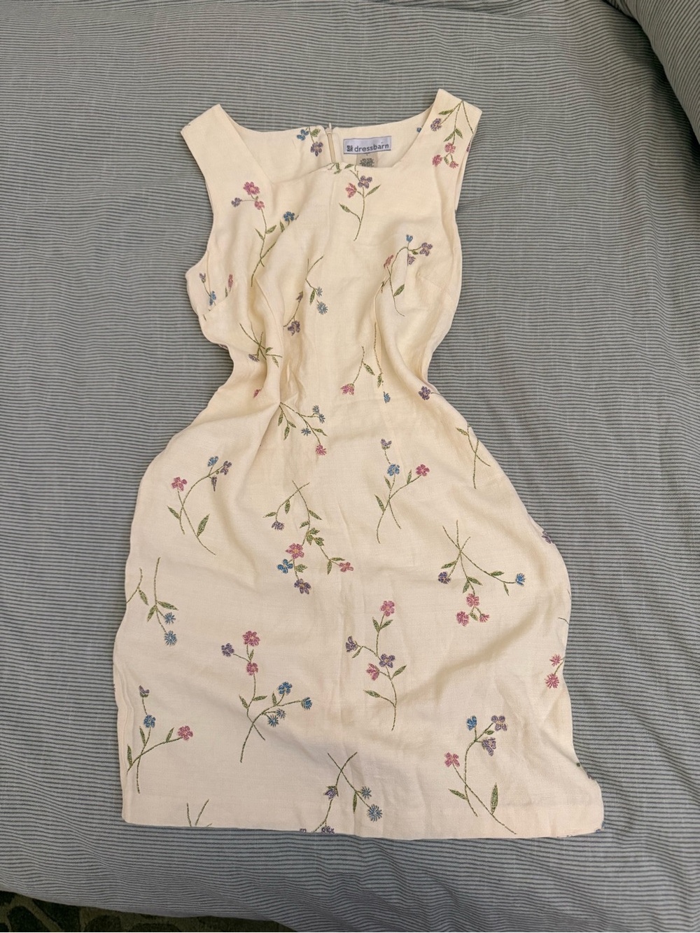 Dressbarn Cream Floral Sleeveless Linen Blend Dress